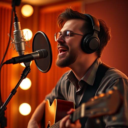 Ein Musiker nimmt im Tonstudio Gesang auf.